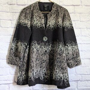 Ali Miles Embroidered Pea Coat Jacket L NEW Black Gray Langenlook Boho Artsy